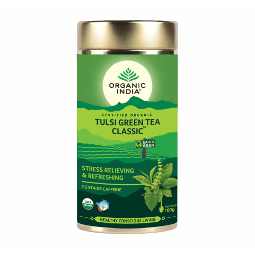 Зелений чай з базиліком Туласі  Органік Індія 100г, Tulsi Green Tea Classic Organic India 100g 